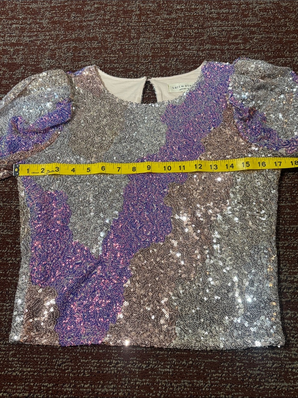 Anthropologie Saltwater luxe long sleeve statement sleeve metallic sequin crop S - Picture 9 of 16